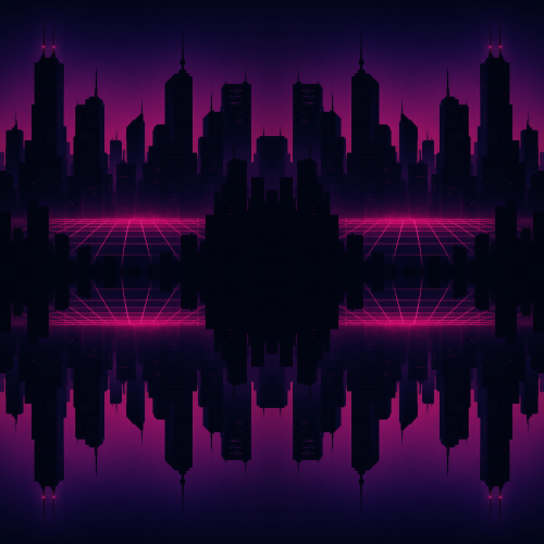 Futuristic and Sci-Fi - Cyberpunk Skyscraper Silhouettes With Electric Grid Horizons - Pattern - Digital File Digital My Custom Designs PDF