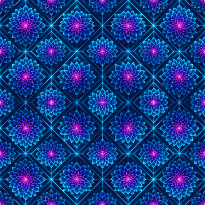 Floral Geometric Fusion - Neon Dahlia Fractals with Triangle Geometry Pattern - Digital File Digital My Custom Designs PDF