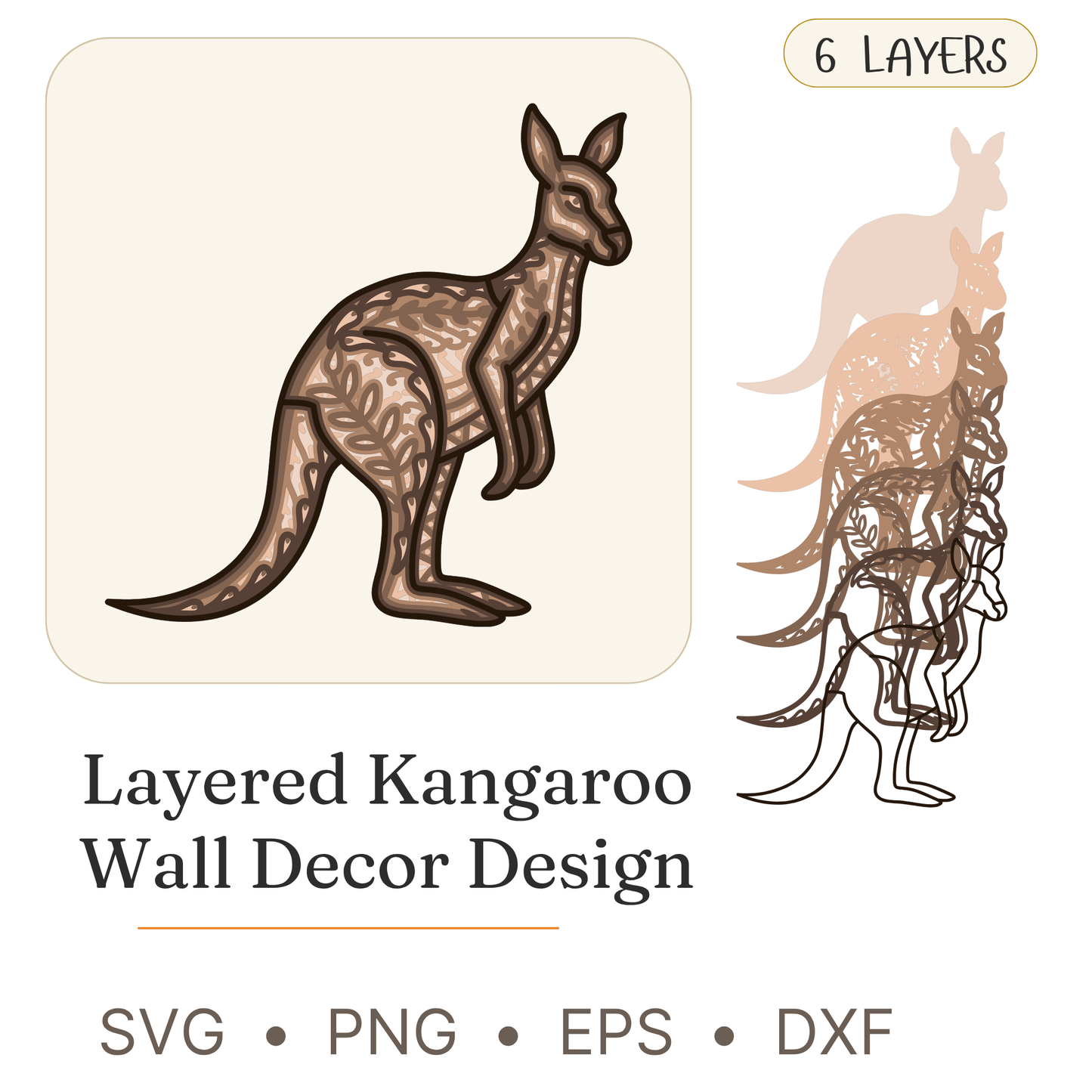 Kangaroo - Animals - Layered Line Designs - Digital File - ZIP File - Digital