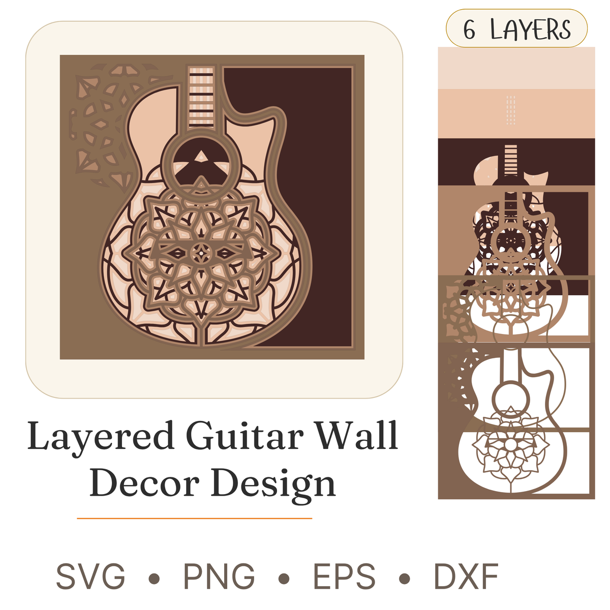Layered Line Design - Framed Wall Art - Guitar - Digital File - ZIP File - Digital