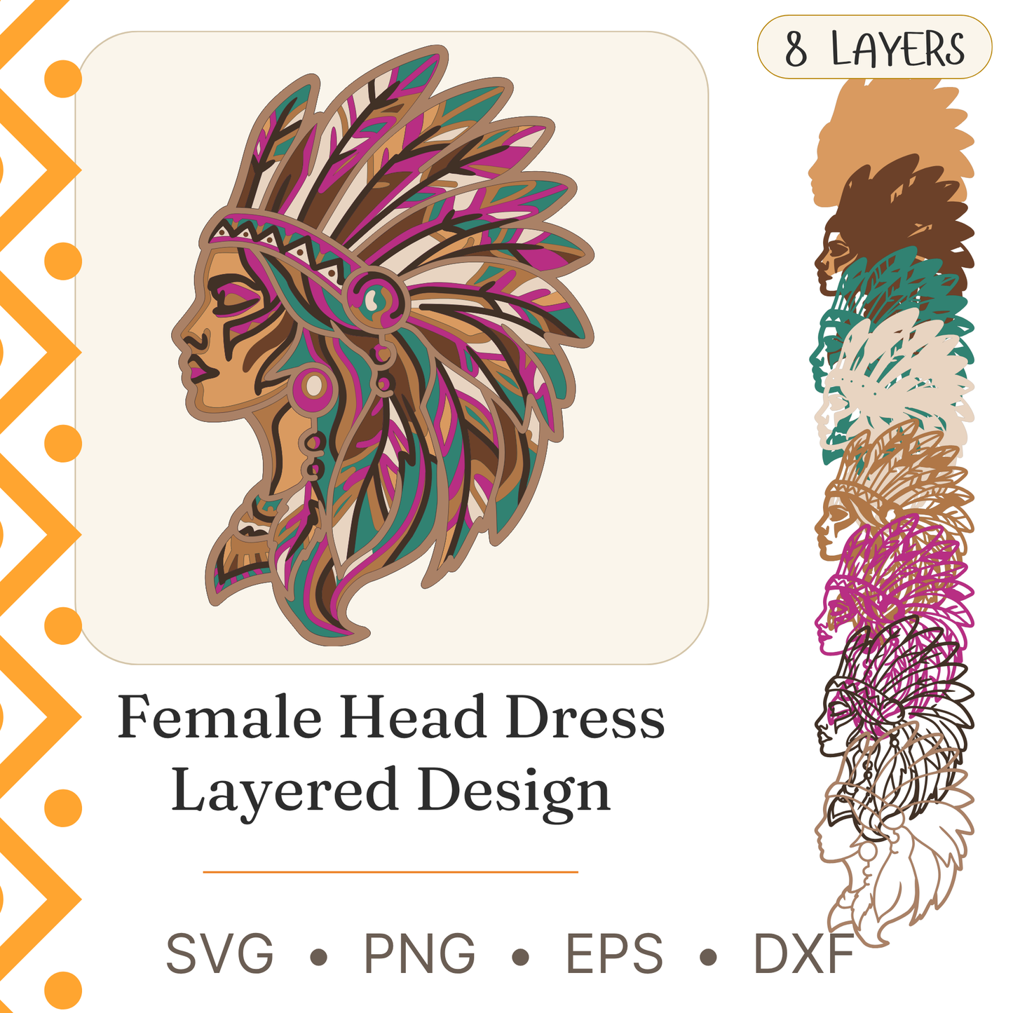 Layered Line Design - Native American Woman - Framed Wall Art - Digital File - ZIP File - Digital