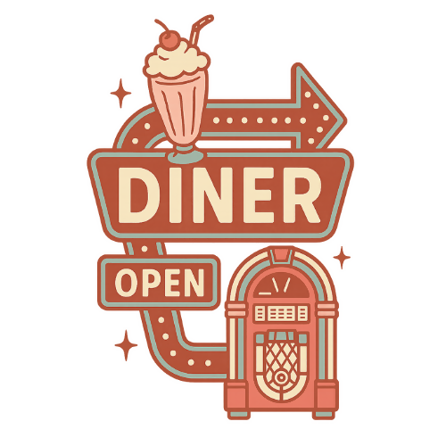 Trendy & Aesthetic Niche Diner Open - T Shirt Design - Digital File Digital My Custom Designs 300 DPI PNG