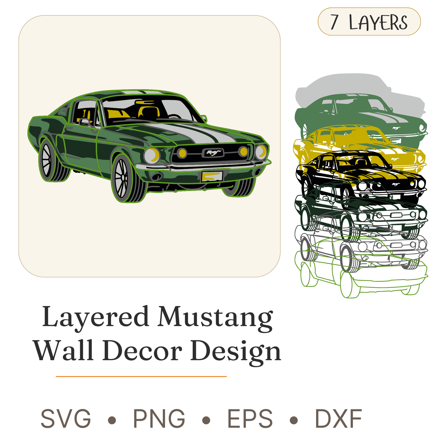 Mustang - Layered Line Designs - Vehicle - Digital File - ZIP File - Digital