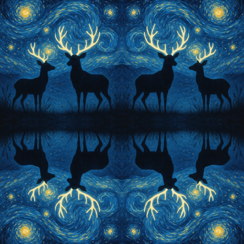 Animal and Wildlife - Starry Night Deer Silhouettes With Glowing Antlers - Pattern - Digital File Digital My Custom Designs PDF