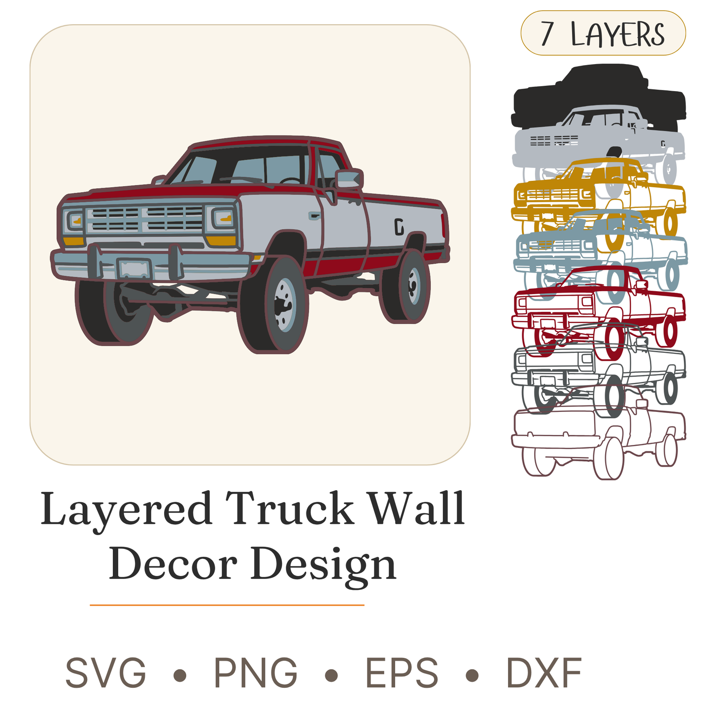 Older Truck - Layered Line Design - Vehicle - Digital File - ZIP File - Digital