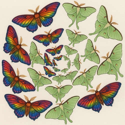 Animal and Wildlife - Rainbow Moth And Luna Moth Spirals - Pattern - Digital File Digital My Custom Designs PDF