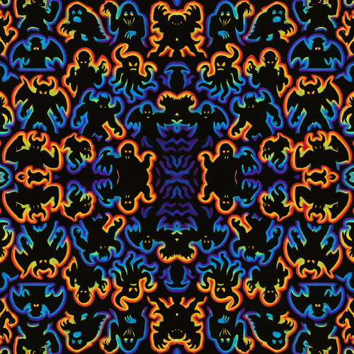 Gaming and Pop Culture - Cartoon Boss Fight Silhouettes With Rainbow Auras - Pattern - Digital File Digital My Custom Designs PDF