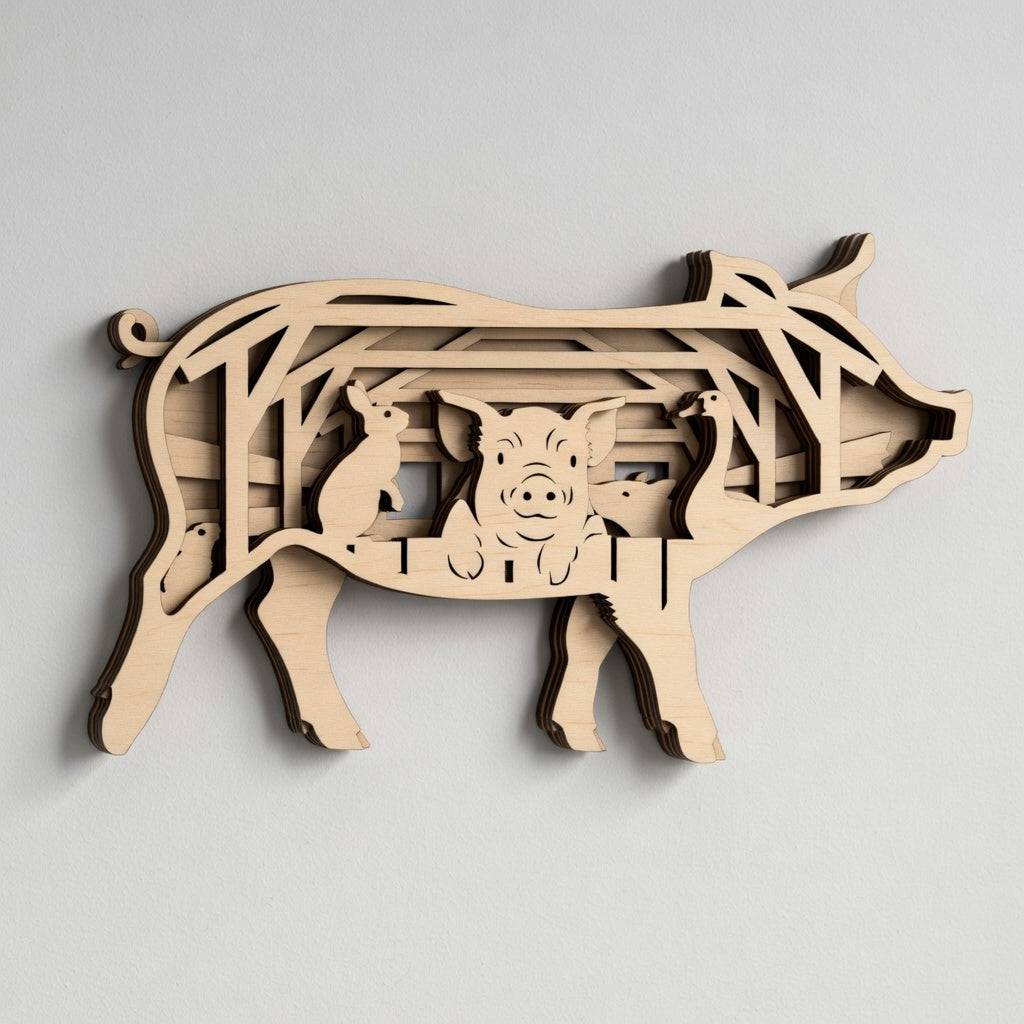 Pig In a Stable - Layered Nature Designs - Digital File Digital My Custom Designs