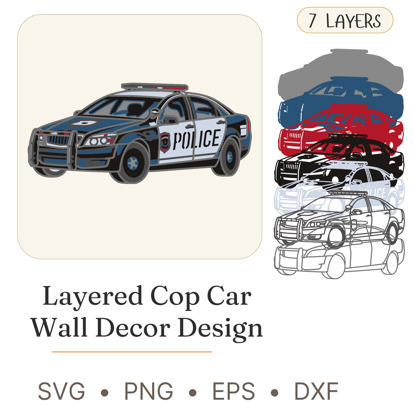 Police Car - Vehicle - Layered Line Design - Digital File - ZIP File - Digital