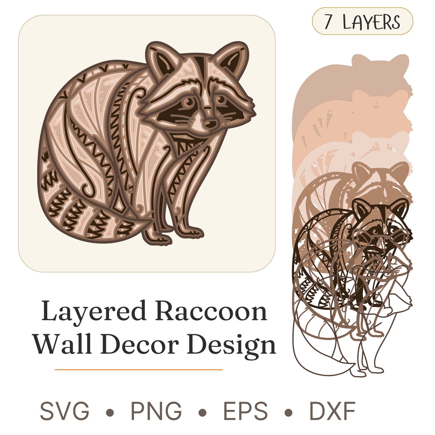 Raccoon - Animals - Layered Line Design - Digital File - ZIP File - Digital