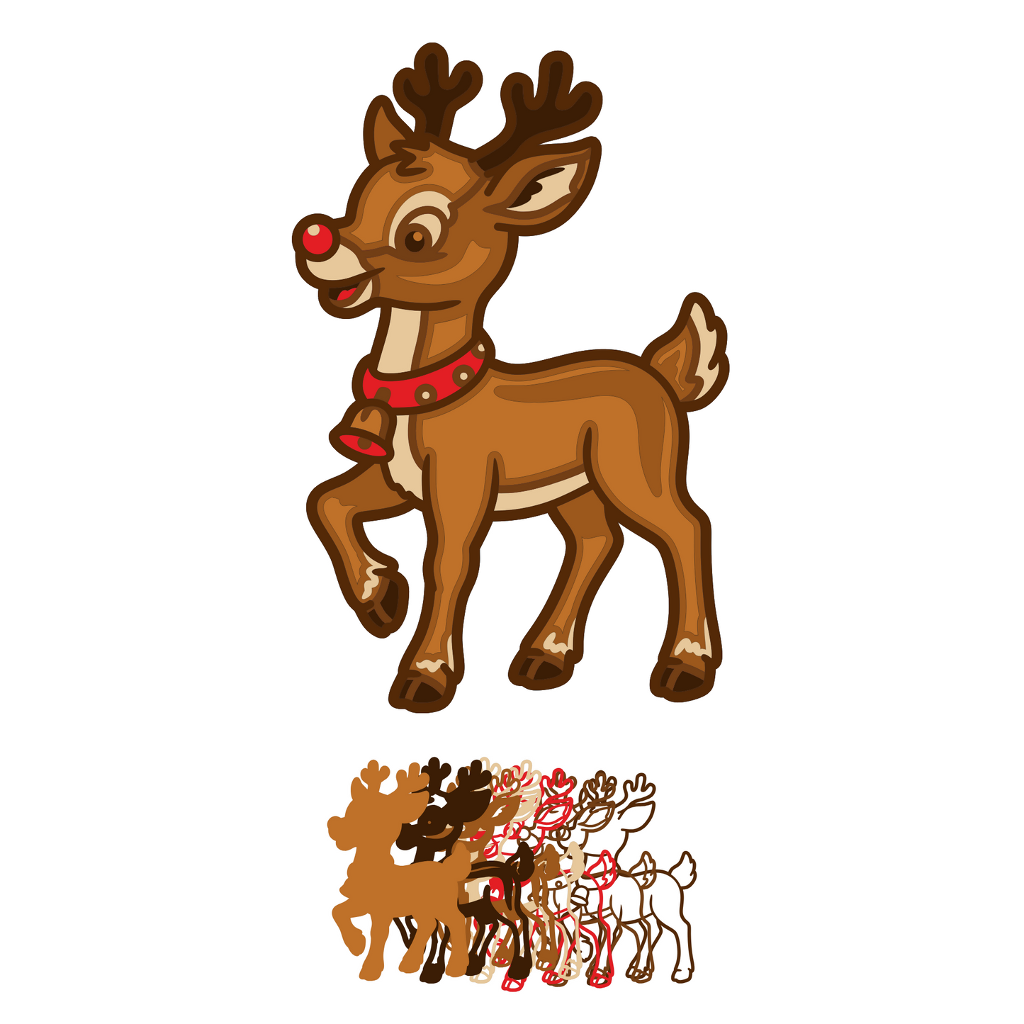 Rudolph - Christmas - Layered Line Design - Digital file - ZIP File - Digital