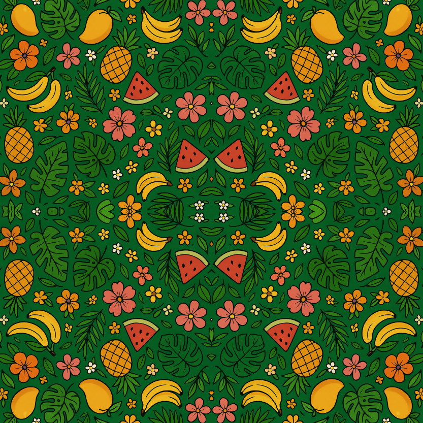 Floral and Botanical - Cartoon Style Jungle Fruits And Flowers - Pattern - Digital File Digital My Custom Designs PDF