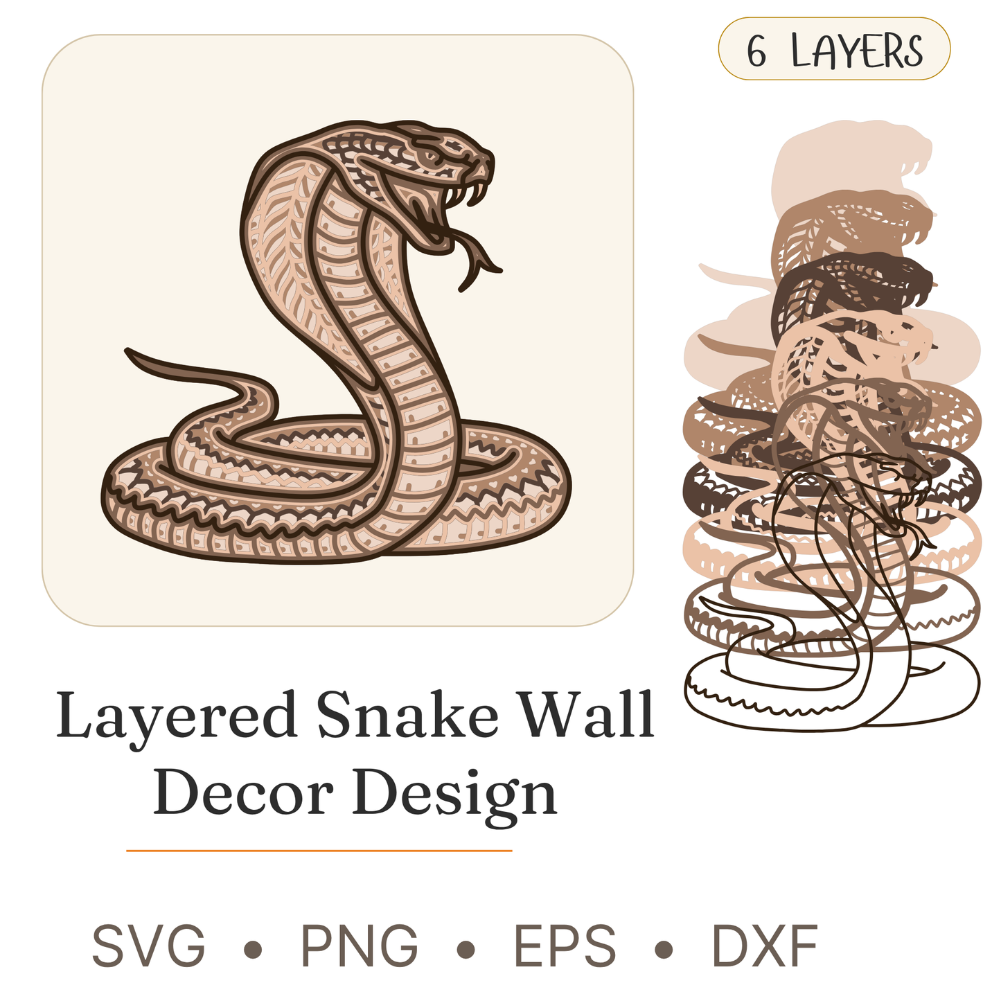Snake - Animals - Layered Line Design - Digital File - ZIP File - Digital