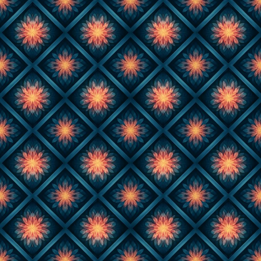 Floral Geometric Fusion - Flower Fractals Exploding Through Diamond Tunnels Pattern - Digital File Digital My Custom Designs PDF