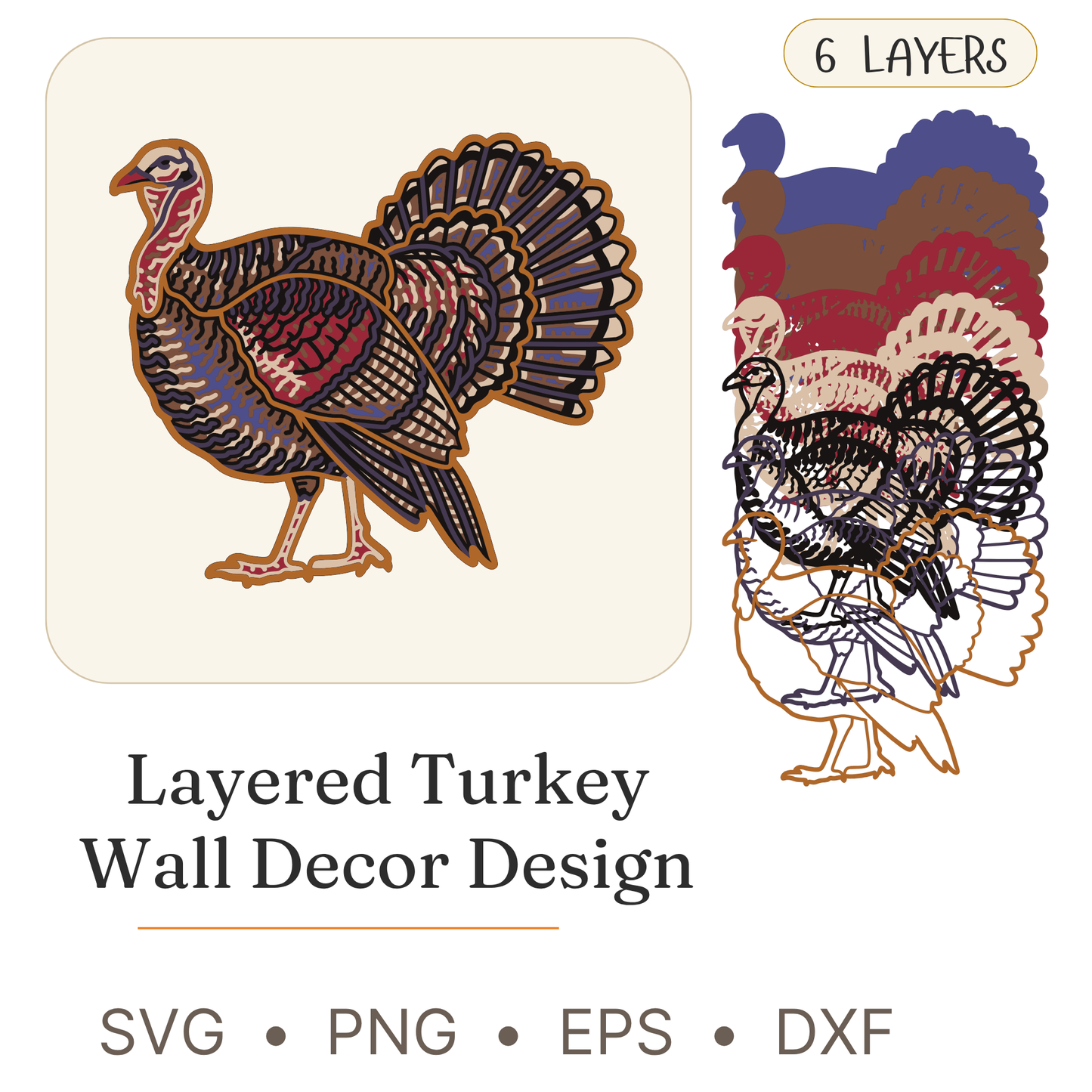 Turkey - Layered Line Design - Digital File - ZIP File - Digital