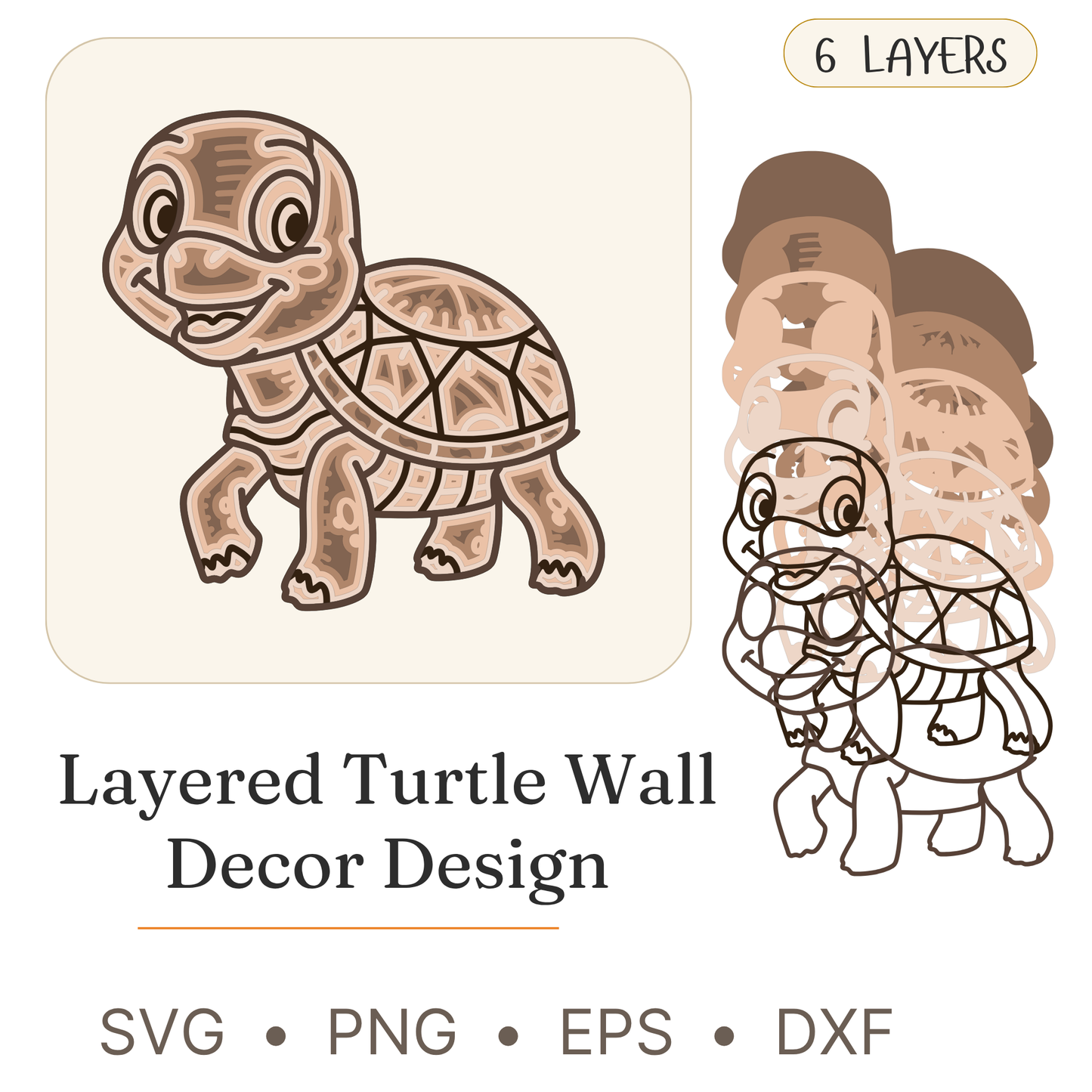 Turtle - Animals - Layered Line Design - Digital File - ZIP File - Digital