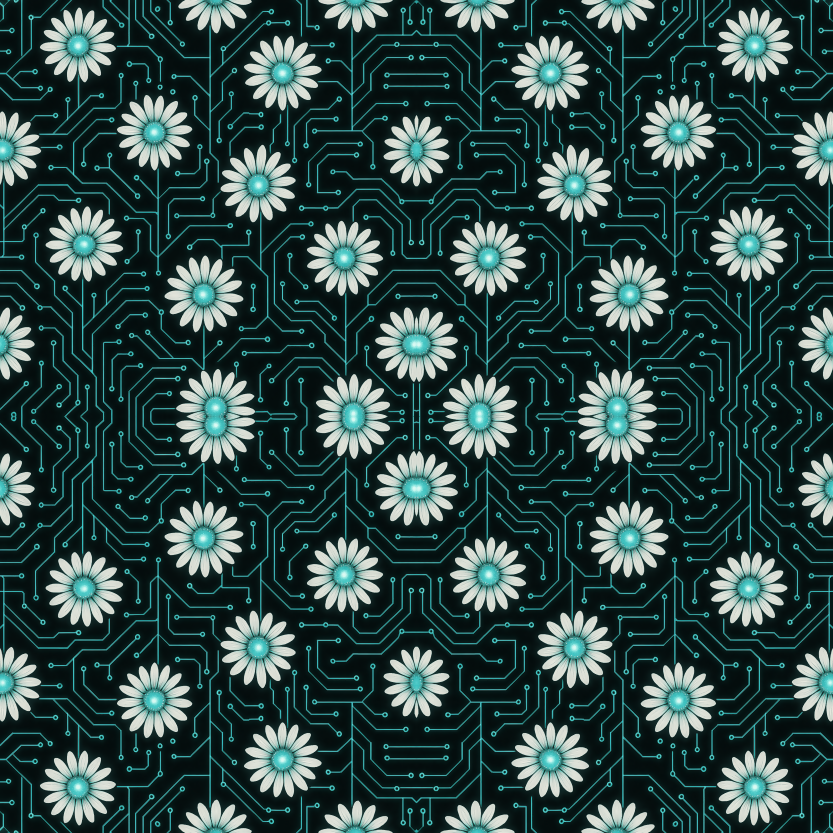 Floral Geometric Fusion - Futuristic Daisies Forming Circuit-Grid Vines Pattern - Digital File Digital My Custom Designs PDF