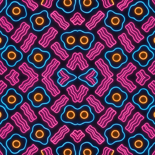 Food and Drinks - Stylized Breakfast Eggs And Bacon In Neon Lines - Pattern - Digital File Digital My Custom Designs PDF
