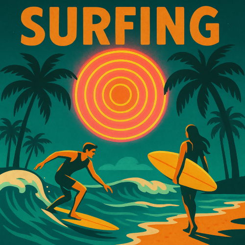 Vintage and Retro - Stylized 60s Surfing Posters With Neon Suns - Pattern - Digital File Digital My Custom Designs PDF