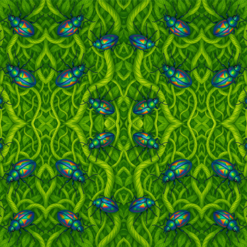 Nature and Landscape - Acid Green Jungle Vines With Prism Beetle - Pattern - Digital File Digital My Custom Designs PDF