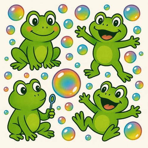 Animal and Wildlife - Cartoon Frogs With Rainbow Bubbles - Pattern - Digital File Digital My Custom Designs PDF