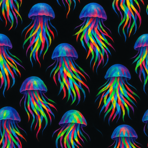 Water and Ocean - Abstract Jellyfish With Prism Tentacle Trails - Pattern - Digital File Digital My Custom Designs PDF