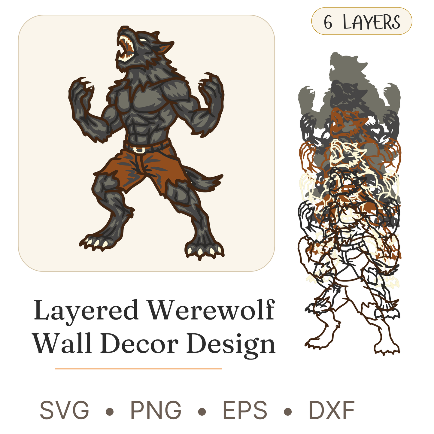 Werewolf - Layered Line Design - Halloween - Digital File - ZIP File - Digital