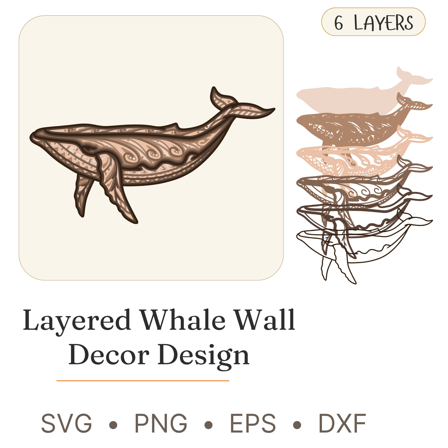 Whale - Animals - Layered Line Design - Digital File - ZIP File - Digital