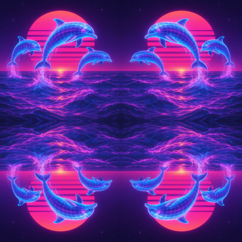 Animal and Wildlife - Hologram Dolphins Leaping Through Vaporwave Seas - Pattern - Digital File Digital My Custom Designs PDF