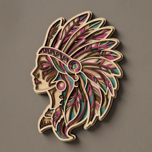 Layered Line Design - Native American Woman - Framed Wall Art - Digital File