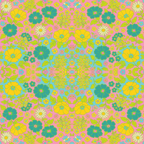 Vintage and Retro - 70s Wallpaper Floral In Electric Pastels - Pattern - Digital File