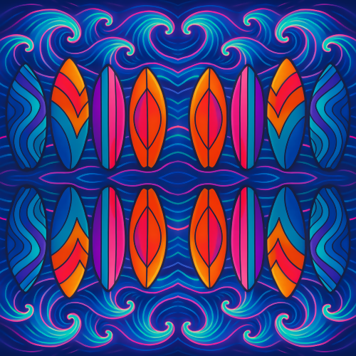 Sports and Active Lifestyle - Abstract Surfboards With Neon Ocean Waves - Pattern - Digital File