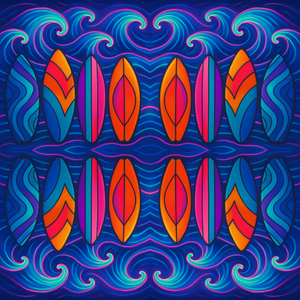 Sports and Active Lifestyle - Abstract Surfboards With Neon Ocean Waves - Pattern - Digital File