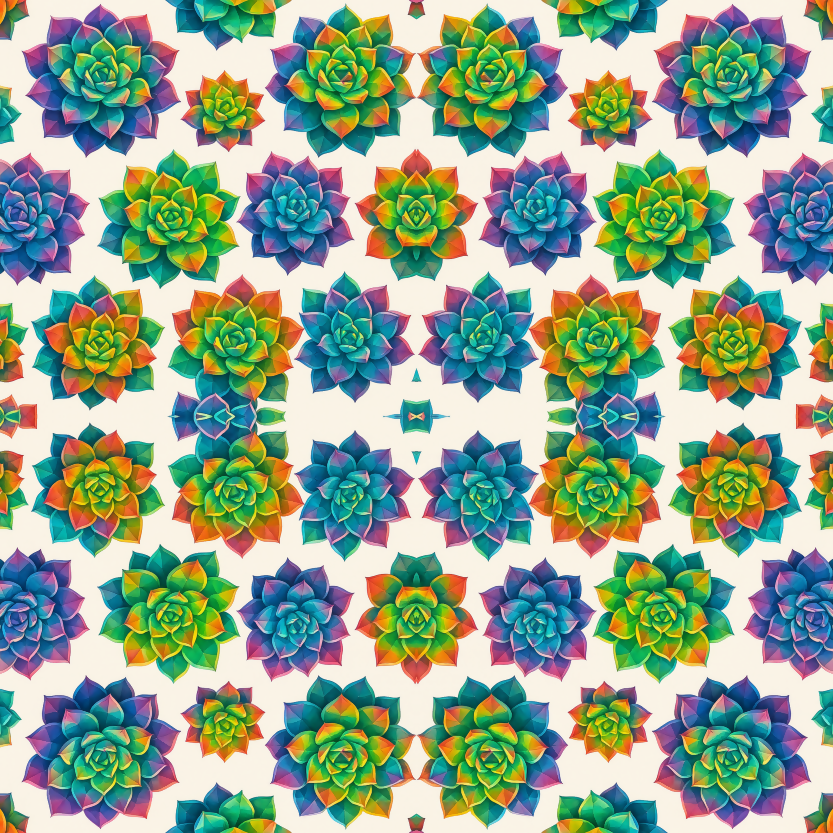 Floral Geometric Fusion - Electric Rainbow Succulents Pattern - Digital File Digital My Custom Designs PDF