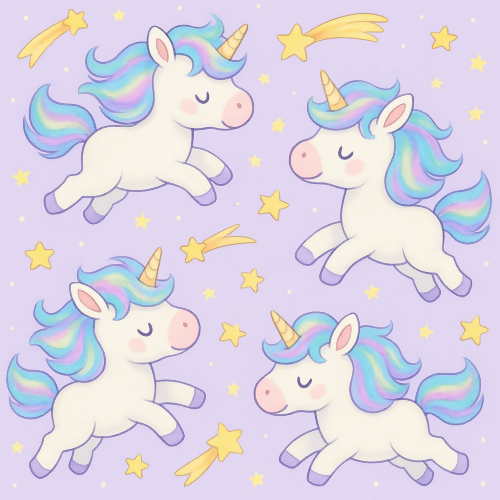 Kids and Playful - Cute Unicorns With Holographic Manes Chasing Shooting Stars - Pattern - Digital File Digital My Custom Designs PDF