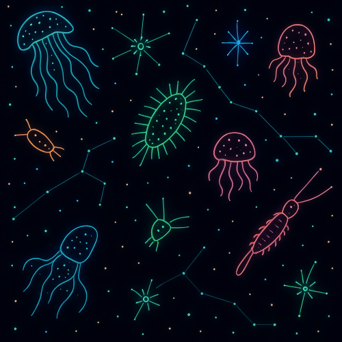 Water and Ocean - Neon Plankton Constellations In Deep Black - Pattern - Digital File Digital My Custom Designs PDF