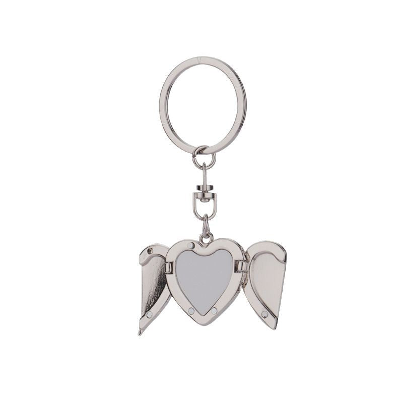 Engravable Spinning Heart Pendant Open Wings Keychain Silver - Seller Supplies My Custom Designs