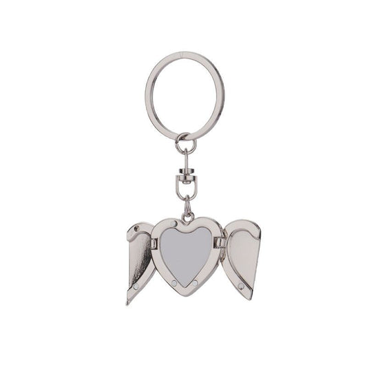 Engravable Spinning Heart Pendant Open Wings Keychain Silver - Seller Supplies My Custom Designs