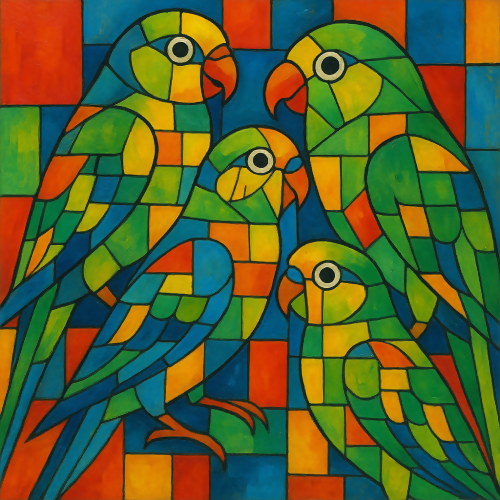 Animal and Wildlife - Cubist Parakeets In Vibrant Color Blocks - Pattern - Digital File Digital My Custom Designs PDF