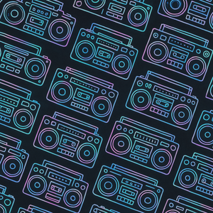 Vintage and Retro - Stylized Boomboxes In Holographic Outlines - Pattern - Digital File