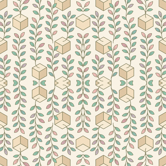 Floral Geometric Fusion - Isometric Cubes Sprouting Pastel Vines Pattern - Digital File Digital My Custom Designs PDF