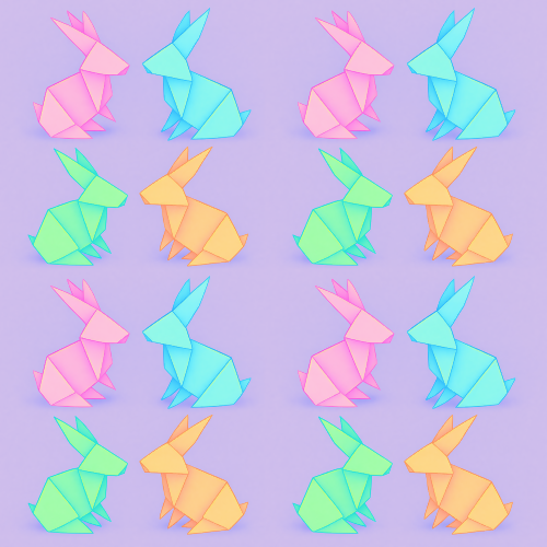 Animal and Wildlife - Origami Style Rabbits In Pastel Neon - Pattern - Digital File Digital My Custom Designs PDF