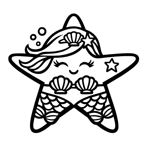 Cartoon Starfish Mermaid Sketch - Vector Graphics - Digital File Digital My Custom Designs PDF