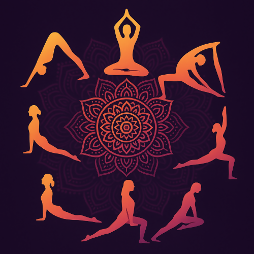 Sports and Active Lifestyle - Gradient Yoga Poses Forming A Mandala - Pattern - Digital File