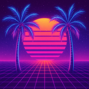 Vintage and Retro - Vaporwave Sunset Grids With Electric Palm Trees - Pattern - Digital File