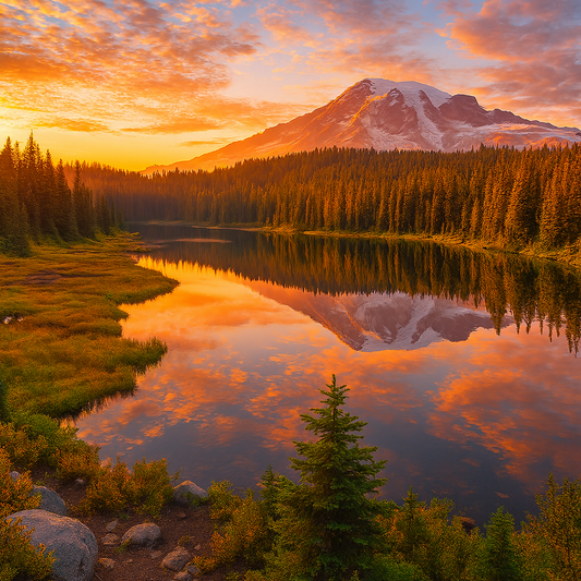 Reflection Lakes - Mount Rainier National Park - Washington United States - Rendered - Digital File Digital My Custom Designs PDF