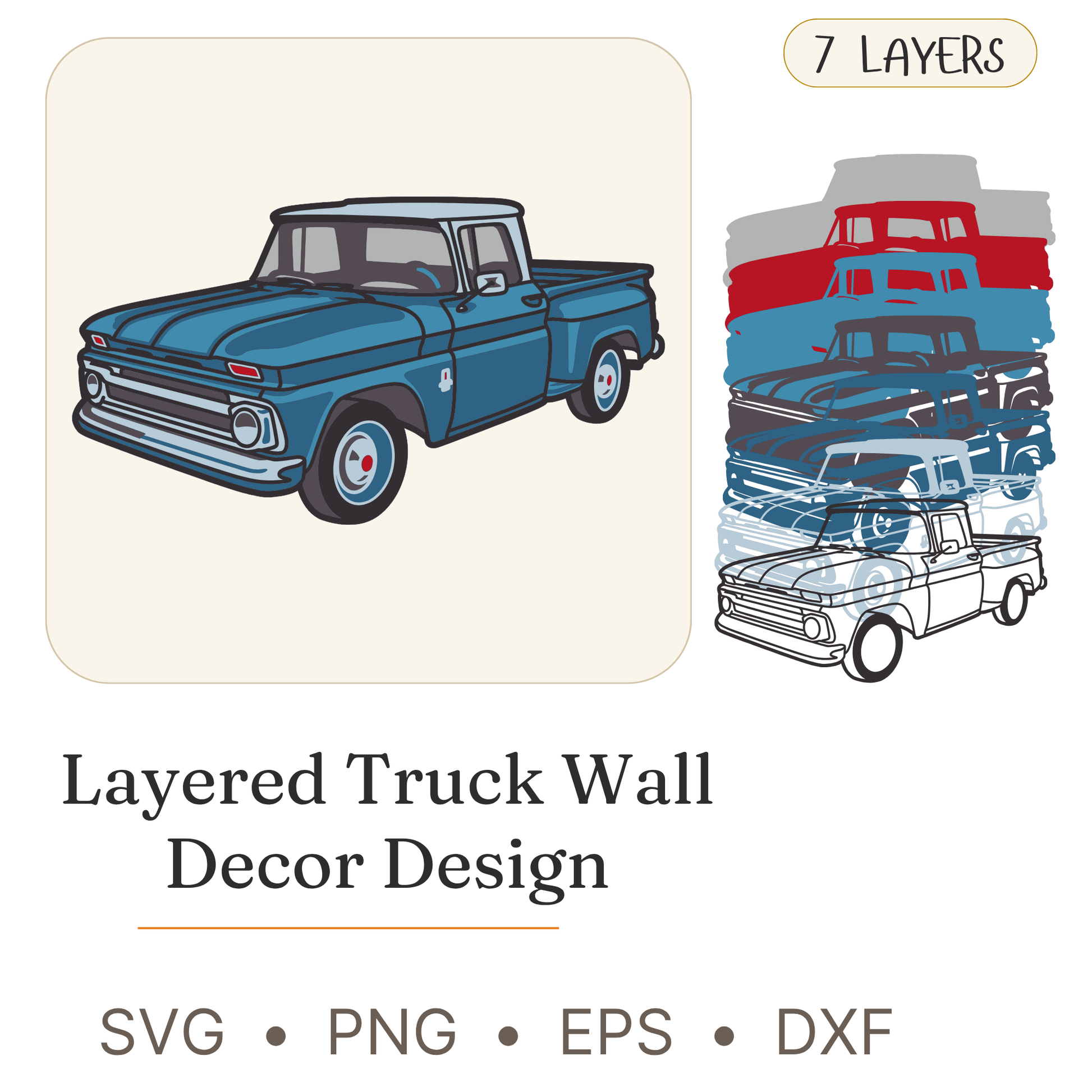 70’s Truck - Layered Line Designs - Vehicle - Digital File - ZIP File - Digital