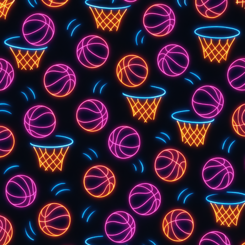 Sports and Active Lifestyle - Neon Basketballs Bouncing Through Glowing Hoops - Pattern - Digital File Digital My Custom Designs PDF