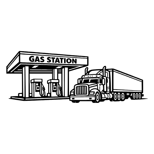 Gas Station with Truck - Vector Graphics - Digital File