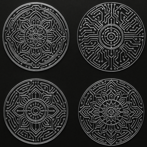 Futuristic and Sci-Fi- Chrome Plated Circuit Mandalas - Pattern - Digital File Digital My Custom Designs PDF